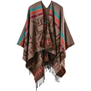 7183 Women's Travel Plaid Shawl Wraps Open Front Poncho Cape Warm Oversized
